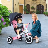 HOMCOM Kids Tricycle 4 In 1 Children's Push Trike Detachable Canopy Ride On 3 Wheels Safety Guard Pink(m-10)