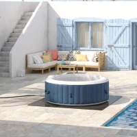 Outsunny Spa Gonflable Rond 4 Personnes Ø 1,80 x 0,65H m - 800 litres 100 Jets de Massage - Fonctions Chauffage Filtration - Liner PVC Blanc Bleu(m-2)
