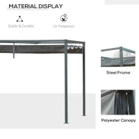 Outsunny 3 x 2m Metal Pergola Gazebo Patio Sun Shelter Grape Tent Retractable Canopy Grey(m-6)