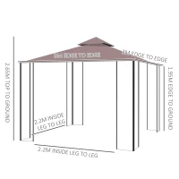Outsunny 3 x 3 Meters Gazebo Marquee Metal Party Tent Canopy Pavillion Patio Garden Shelter Steel Frame with mesh sidewall - Coffee(m-3)