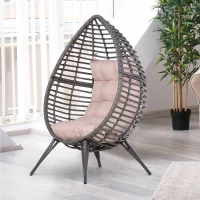 Outsunny Outdoor Indoor Wicker Teardrop Chair with Cushion Rattan Lounger(m-2)