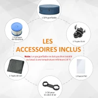 Outsunny Spa Gonflable Rond 4 Personnes Ø 1,80 x 0,65H m - 800 litres 100 Jets de Massage - Fonctions Chauffage Filtration - Liner PVC Blanc Bleu(m-4)