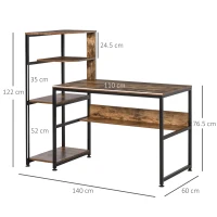 HOMCOM Computer Desk with 4 Storage Shelves Writing Study Desk with Bookshelf for Home Office Sturdy Student Workstation for Small Spaces with Steel Frame(m-3)