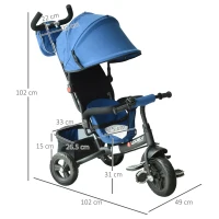 HOMCOM 4 in 1 Tricycle for Kids Toddler Trike with Parent Handle Push Along Pedal Trike Removable Canopy Safety Belt Storage Footrest for 18 Months to 5 Years Blue(m-3)