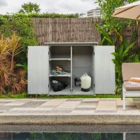 Outsunny Garden Shed Wooden Garden Storage Shed Fir Tool Cabinet Organiser with Shelves Double Door  - 110L x 55W x117Hcm Grey(m-9)