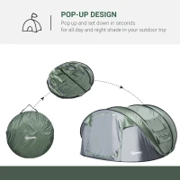 Outsunny 4-5 Person Pop-up Camping Tent Family Tent w/ 2 Mesh Windows & PVC Windows Portable Carry Bag for Outdoor Trip, Dark Green(m-4)