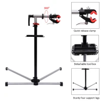 HOMCOM Bike Repair Stand Workstation, Bicycle Maintenance Workstand, Height Adjustable, with Tool Tray & 360° Rotating Adjustable Clamp for Home Mechanic Workshop(m-4)