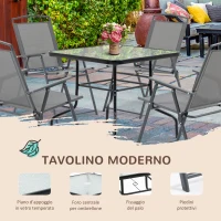 Outsunny Set Tavolo con 4 Sedie da Giardino Pieghevoli e Foro per Ombrellone, Nero(m-4)