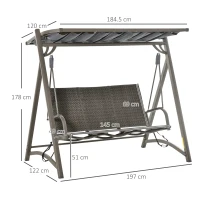 Outsunny 3 Seater Rattan Swing Chair Garden Swing Bench Patio Outdoor Hanging Porch Swing with Adjustable Canopy, Aluminum Frame, Brown(m-3)
