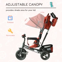HOMCOM 4 in 1 Tricycle for Kids Toddler Trike with Parent Handle Push Along Pedal Trike Removable Canopy Safety Belt Storage Footrest for 18 Months to 5 Years Red(m-6)