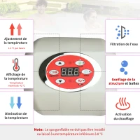 Outsunny Spa Gonflable Rond 4 Personnes Ø 1,80 x 0,65H m - 800 litres 100 Jets de Massage - Fonctions Chauffage Filtration - Liner PVC Blanc Bleu(m-5)