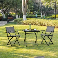 Outsunny Set Tavolo con 2 Sedie da Giardino Pieghevoli, in Vetro Temperato e Metallo, Grigio(m-2)