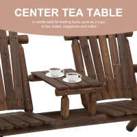 Outsunny Wood Adirondack Bench Loveseat Chair awith Center Table Perfect for Lounging and Relaxing Outdoors(m-6)