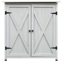 Outsunny Garden Shed Wooden Garden Storage Shed Fir Tool Cabinet Organiser with Shelves Double Door  - 110L x 55W x117Hcm Grey(m-10)