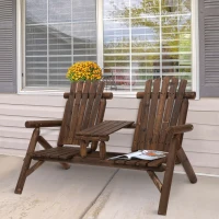 Outsunny Wood Adirondack Bench Loveseat Chair awith Center Table Perfect for Lounging and Relaxing Outdoors(m-2)