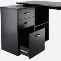 HOMCOM Computer Desk Table Workstation Home Office L Shape Drawer Shelf File Cabinet Black(m-11)