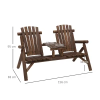 Outsunny Wood Adirondack Bench Loveseat Chair awith Center Table Perfect for Lounging and Relaxing Outdoors(m-3)
