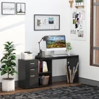 HOMCOM Computer Desk Table Workstation Home Office L Shape Drawer Shelf File Cabinet Black(m-9)