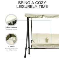 Outsunny 3 Seater Swing Chair 2-in-1 Hammock Bed Patio Garden Cushion Outdoor Canopy Convertible Lounger  Porch Backyard Cream White(m-7)