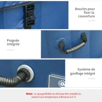 Outsunny Spa Gonflable Rond 4 Personnes Ø 1,80 x 0,65H m - 800 litres 100 Jets de Massage - Fonctions Chauffage Filtration - Liner PVC Blanc Bleu(m-7)