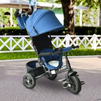 HOMCOM 4 in 1 Tricycle for Kids Toddler Trike with Parent Handle Push Along Pedal Trike Removable Canopy Safety Belt Storage Footrest for 18 Months to 5 Years Blue(m-11)