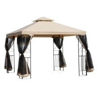 Outsunny 3 x 3 Meter Metal Gazebo Garden Outdoor Marquee Party Tent Canopy Pavillion Patio Shelter with Mesh Sidewalls(m-1)