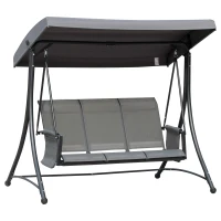 Outsunny 3 Person Outdoor Patio Porch Swing Chair with High Back Design, Side Pouches and Adjustable Canopy, Charcoal Grey(m-13)
