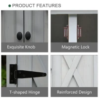 Outsunny Garden Shed Wooden Garden Storage Shed Fir Tool Cabinet Organiser with Shelves Double Door  - 110L x 55W x117Hcm Grey(m-5)