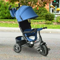 HOMCOM 4 in 1 Tricycle for Kids Toddler Trike with Parent Handle Push Along Pedal Trike Removable Canopy Safety Belt Storage Footrest for 18 Months to 5 Years Blue(m-2)