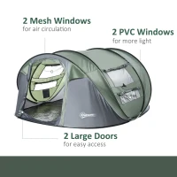 Outsunny 4-5 Person Pop-up Camping Tent Family Tent w/ 2 Mesh Windows & PVC Windows Portable Carry Bag for Outdoor Trip, Dark Green(m-6)