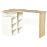 HOMCOM L-Shaped Corner Computer Desk Study Table PC Work with Storage Shelf Office Home Workstation Space Saving, Oak and White(m-1)