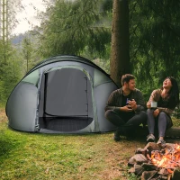 Outsunny 4-5 Person Pop-up Camping Tent Family Tent w/ 2 Mesh Windows & PVC Windows Portable Carry Bag for Outdoor Trip, Dark Green(m-2)