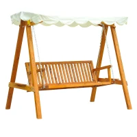 Outsunny 3 Seater Wooden Wood Garden Swing Chair Seat Hammock Bench Furniture Lounger Bed Wooden New (Cream)(m-1)
