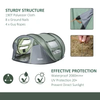 Outsunny 4-5 Person Pop-up Camping Tent Family Tent w/ 2 Mesh Windows & PVC Windows Portable Carry Bag for Outdoor Trip, Dark Green(m-7)