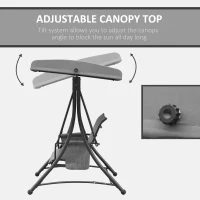 Outsunny 3 Person Outdoor Patio Porch Swing Chair with High Back Design, Side Pouches and Adjustable Canopy, Charcoal Grey(m-4)
