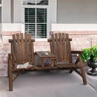 Outsunny Wood Adirondack Bench Loveseat Chair awith Center Table Perfect for Lounging and Relaxing Outdoors(m-8)