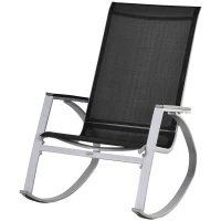 Outsunny Rocking Chair Sun Lounger Garden Seat Patio High Back Texteline Black(m-14)