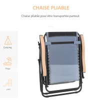 Outsunny Chaise Longue Pliable zéro gravité Dossier réglable Tablette tétière métal époxy Polyester Coton Gris Noir(m-5)