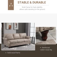 HOMCOM 3 Seater Corner Sofa Microfiber Cloth Wood Frame Thick Padding High Back, Brown(m-6)