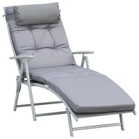 Outsunny Steel Frame Outdoor Garden Padded Sun Lounger w/ Pillow Grey(m-1)