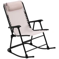 Outsunny Garden Rocking Chair Folding Outdoor Portable Zero Gravity Chair w/ Headrest-Beige(m-1)