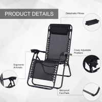 Outsunny 3pcs Sun Lounger Chairs with Table, Reclining Folding Garden Zero Gravity Chairs, Black(m-6)