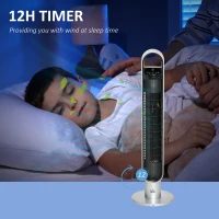 HOMCOM 39" Anion Freestanding Tower Fan Cooling for Bedroom with Oscillating, 3 Speeds, 3 Modes, 12h Timer, LED Sensor Panel, Remote Controller, 60W, Silver(m-6)