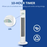 HOMCOM 30'' Freestanding Tower Fan, 3 Speed 3 Mode, 10h Timer, 70 Degree Oscillation, LED Light, 5M Remote Controller, White(m-6)