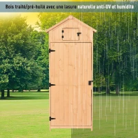 Outsunny Armoire de jardin extérieur abri de jardin en bois abri pour outils 3 étagères 2 Portes loquets Toit Pente bitumé rangement et stockage extérieurs pour terrasse 77 x 54 x 179 cm effet bois naturel(m-6)