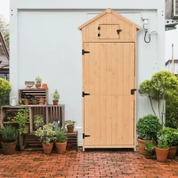 Outsunny Armoire de jardin extérieur abri de jardin en bois abri pour outils 3 étagères 2 Portes loquets Toit Pente bitumé rangement et stockage extérieurs pour terrasse 77 x 54 x 179 cm effet bois naturel(m-2)