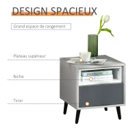 HOMCOM Chevet Table de Nuit Design Contemporain 40L x 40l x 45H cm tiroir + Niche Panneaux Particules Gris Blanc(m-6)