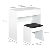 HOMCOM Coiffeuse Table de Maquillage Design Contemporain 80L x 40l x 79H cm Miroir escamotable, tiroir, Coffre + Tabouret Noir(m-3)