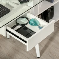 HOMCOM Bureau Informatique multimédia Design Contemporain tiroir Coulissant MDF Plateau Verre trempé châssis métal Blanc(m-9)