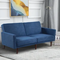HOMCOM Canapé Convertible 2 Places Dossier inclinable 3 Positions Pieds Bois Eucalyptus Velours 100% Polyester Bleu(m-2)